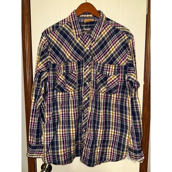 Ariat Men’s Plaid Button Up Shirt -Navy/Maroon/Yellow/WhiteSize XL - Picture 1 of 13
